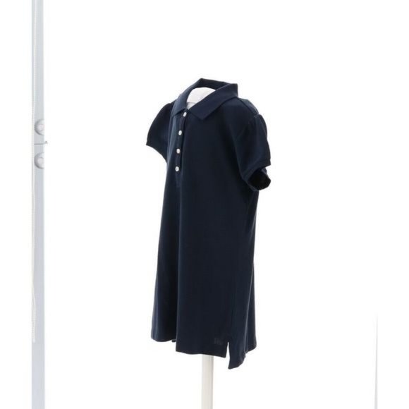 NWT LANDS' END UNIFORM GIRL'S CAP SLEEVE MESH POLO SHIRT CLASSIC NAVY MEDIUM - Picture 6 of 8